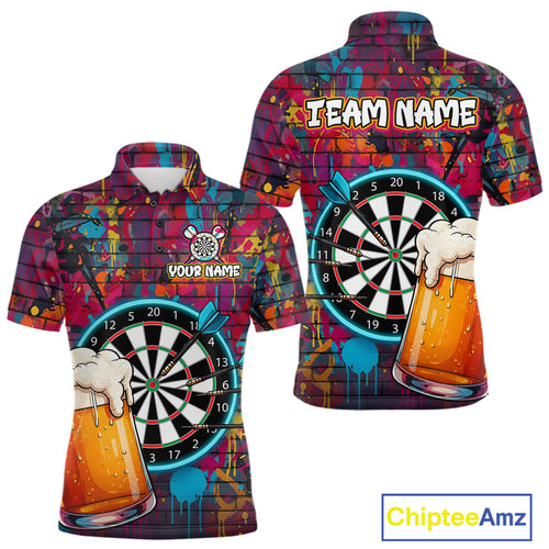 Custom Beers & Dartboard Graffiti Funny Darts Polo Shirt For Men Colorful Dart Jerseys NYN1864