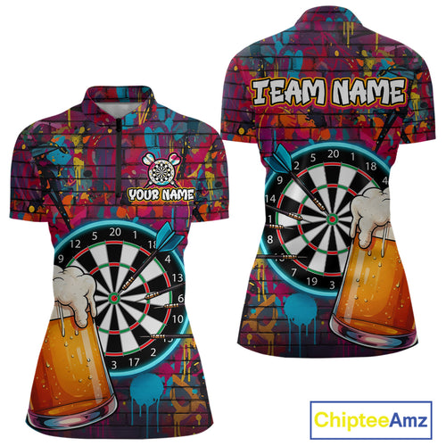 Custom Beers & Dartboard Graffiti Funny Darts Quarter-Zip Shirt For Women Colorful Dart Jerseys NYN1864