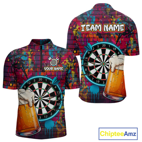 Custom Beers & Dartboard Graffiti Funny Darts Quarter-Zip Shirt For Men Colorful Dart Jerseys NYN1864