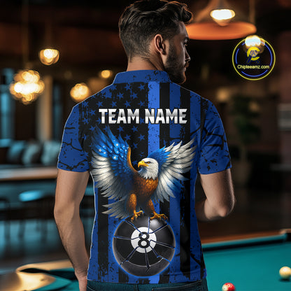 Eagle Crack 8 Ball Pool Men Billiard Team Shirt Custom Polo & 1/4-Zip Billiard Apparel|Blue NYN2382