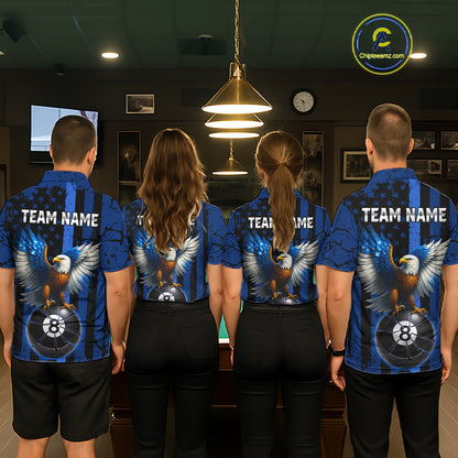 Eagle Crack 8 Ball Pool Women Billiard Team Shirt Custom Polo & 1/4-Zip Billiard Apparel|Blue NYN2382