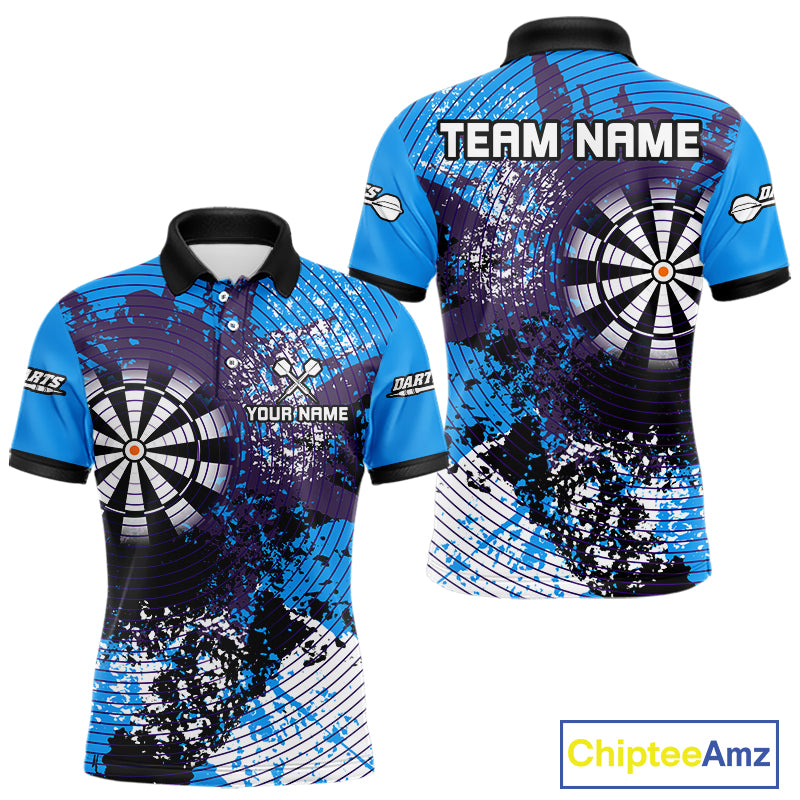 Dartboard Colorful Grunge Men's Darts Shirt Custom Name For Players | Opt1 - Blue NYN0687