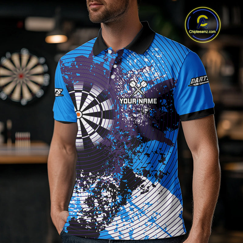 Dartboard Colorful Grunge Men's Darts Shirt Custom Name For Players | Opt1 - Blue NYN0687