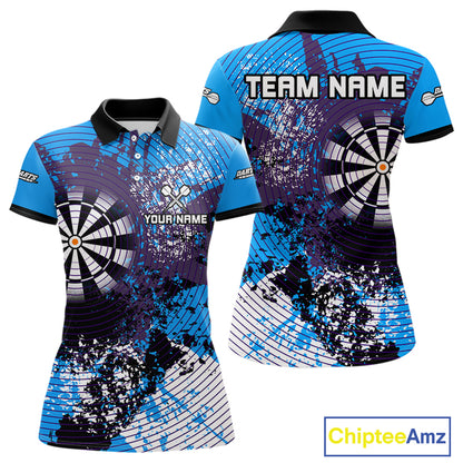 Dartboard Colorful Grunge Men's Darts Shirt Custom Name For Players | Opt1 - Blue NYN0687
