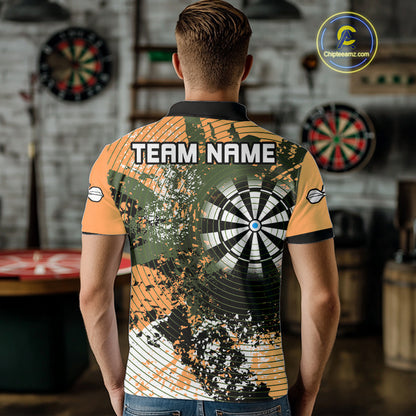 Dartboard Colorful Grunge Men's Darts Shirt Custom Name For Players | Opt2 - Orange NYN0688