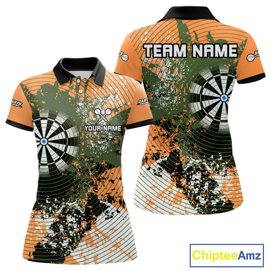 Dartboard Colorful Grunge Women's Darts Shirt Custom Name For Players | Opt2 - Orange NYN0688