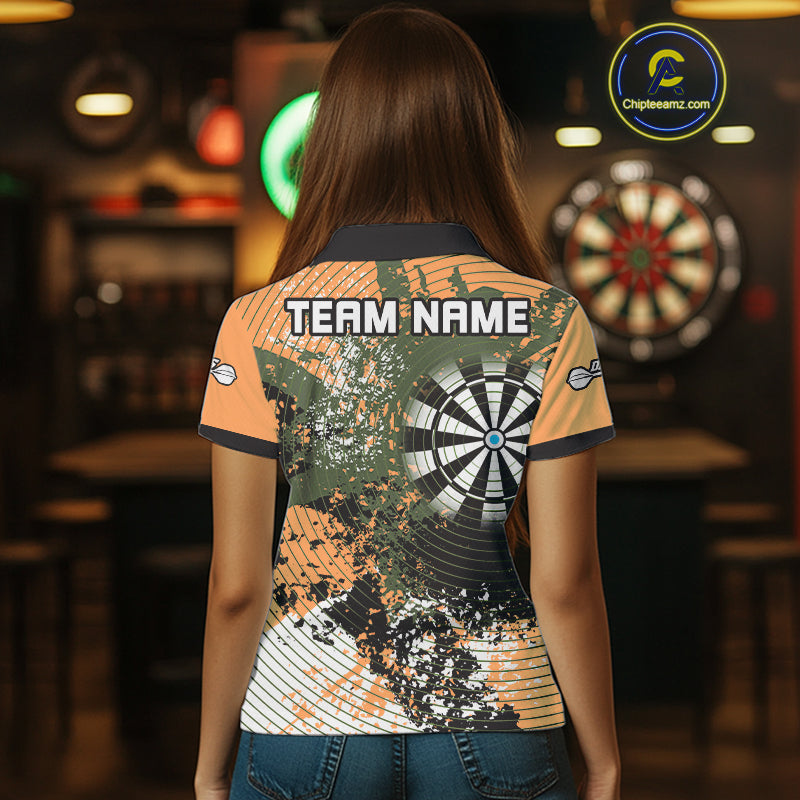 Dartboard Colorful Grunge Women's Darts Shirt Custom Name For Players | Opt2 - Orange NYN0688