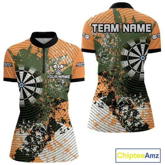 Dartboard Colorful Grunge Women's Darts Shirt Custom Name For Players | Opt2 - Orange NYN0688