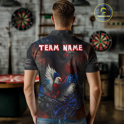 US Flag Eagle Cracked Dartboard Red Men's Darts Shirt Custom Name For Players | Opt1 NYN0690