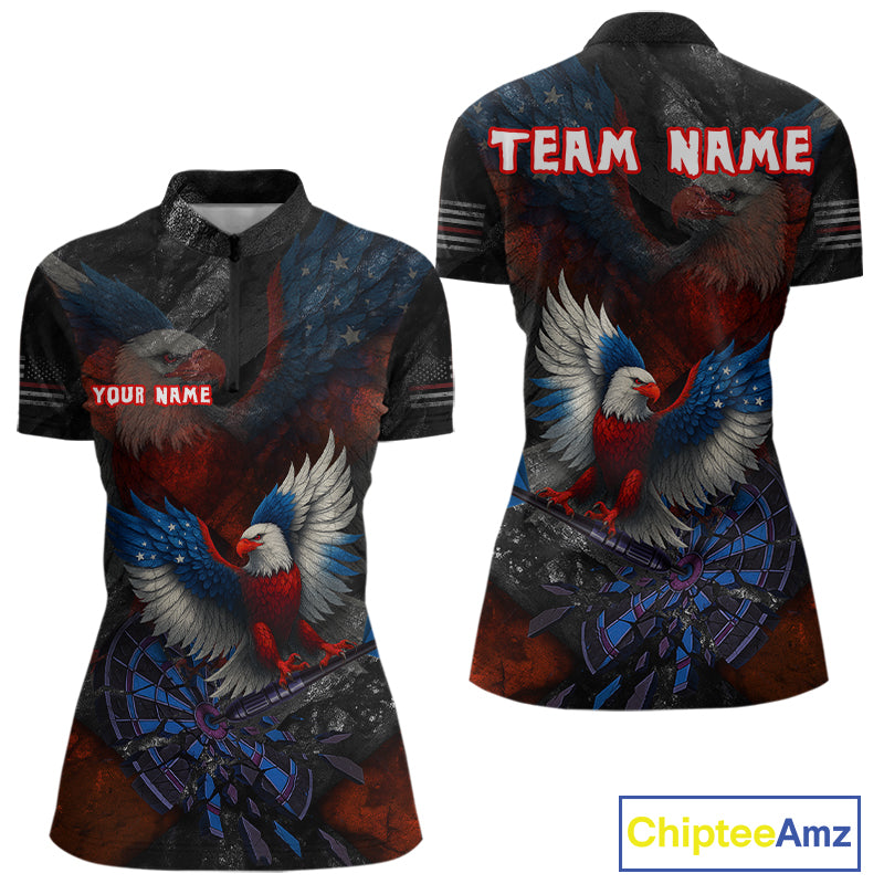 US Flag Eagle Cracked Dartboard Red Women's Darts Shirt Custom Name For Players | Opt1 NYN0690