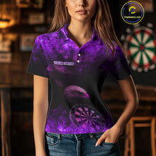 Load image into Gallery viewer, Custom Black And Purple Flames Eagle Dartboard Darts Polo Shirt For Women Outfit Darts Jerseys NYN0945
