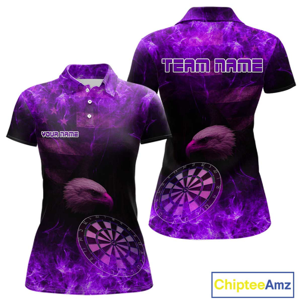 Custom Black And Purple Flames Eagle Dartboard Darts Polo Shirt For Women Outfit Darts Jerseys NYN0945