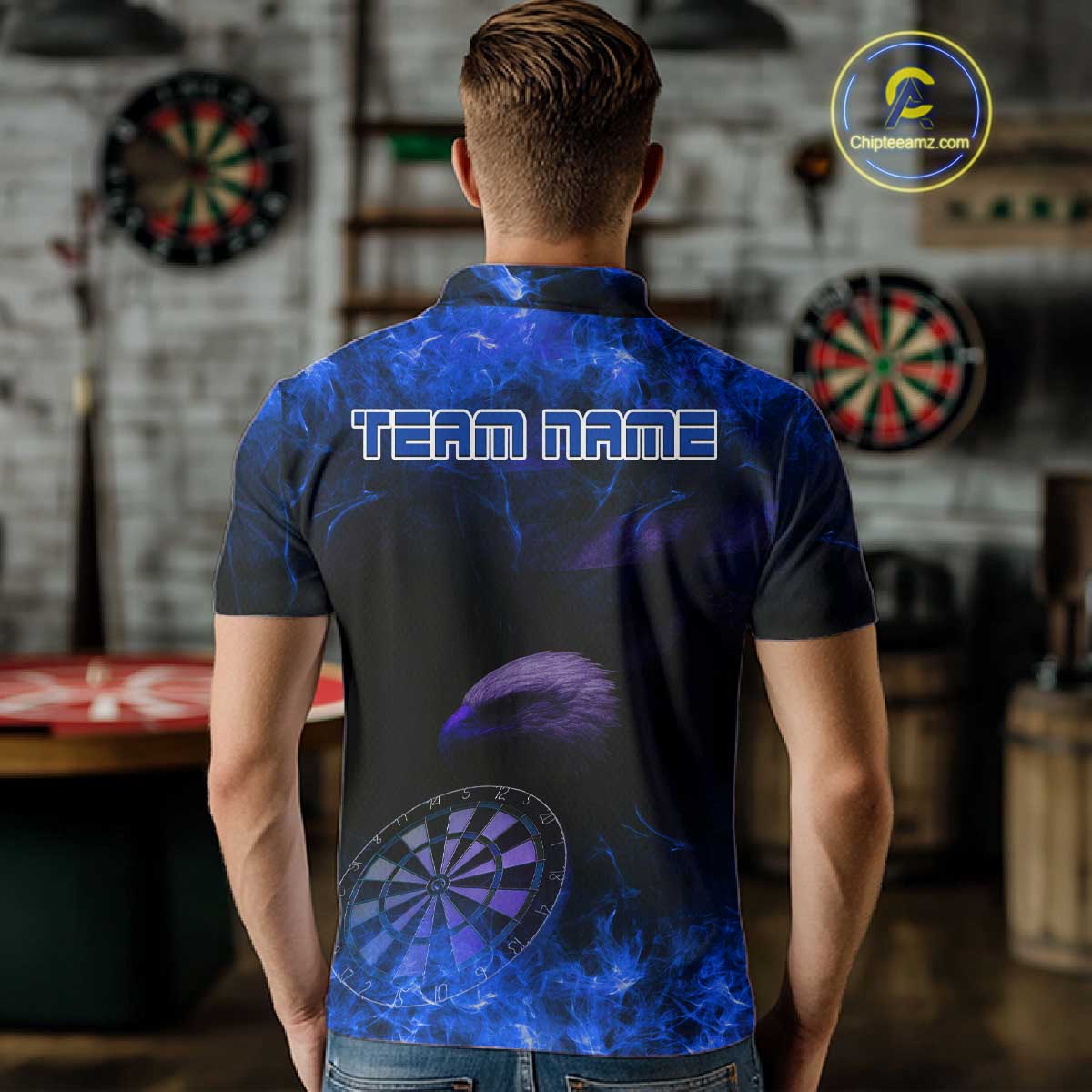 Custom Black And Blue Flames Eagle Dartboard Darts Polo Shirt For Men Outfit Darts Jerseys NYN0946