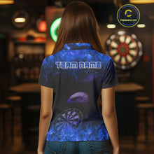 Load image into Gallery viewer, Custom Black And Blue Flames Eagle Dartboard Darts Polo Shirt For Women Outfit Darts Jerseys NYN0946
