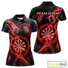 Load image into Gallery viewer, Custom Lightning Red And Black Darts Polo Shirt For Women Darts Tournament Jerseys NYN0950