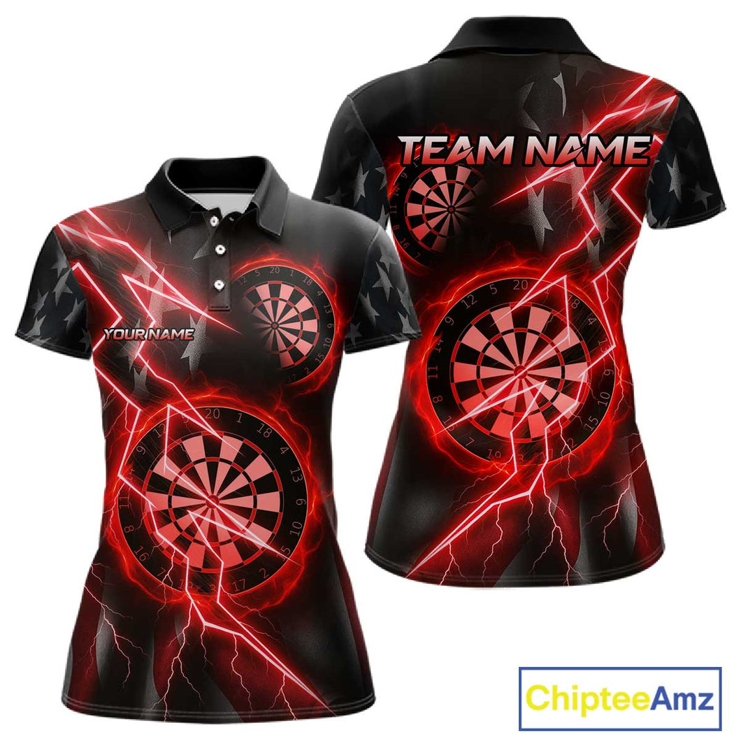 Custom Lightning Red And Black Darts Polo Shirt For Women Darts Tournament Jerseys NYN0950