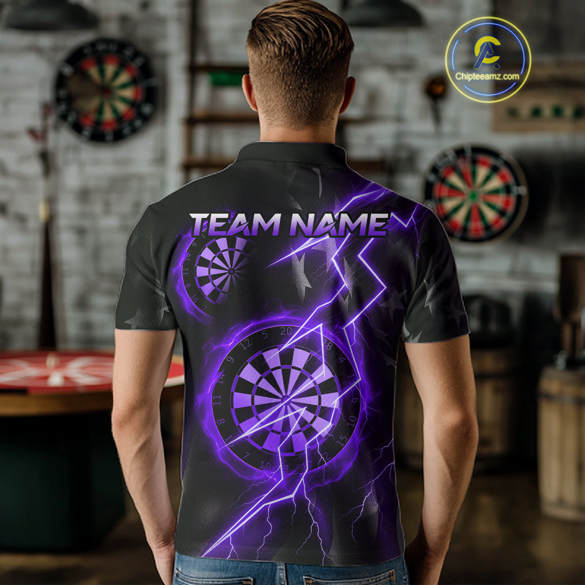 Custom Lightning Purple And Black Darts Polo Shirt For Men Darts Tournament Jerseys NYN0951