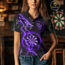Load image into Gallery viewer, Custom Lightning Purple And Black Darts Polo Shirt For Women Darts Tournament Jerseys NYN0951