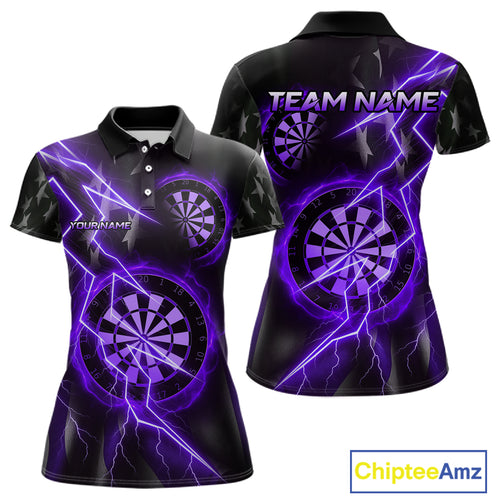 Custom Lightning Purple And Black Darts Polo Shirt For Women Darts Tournament Jerseys NYN0951