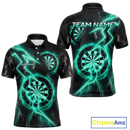 Custom Lightning Turquoise And Black Darts Polo Shirt For Men Darts Tournament Jerseys NYN0952