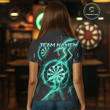 Load image into Gallery viewer, Custom Lightning Turquoise And Black Darts Polo Shirt For Women Darts Tournament Jerseys NYN0952