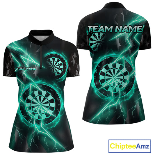 Custom Lightning Turquoise And Black Darts 1/4-Zip Shirt For Women Darts Tournament Jerseys NYN0952