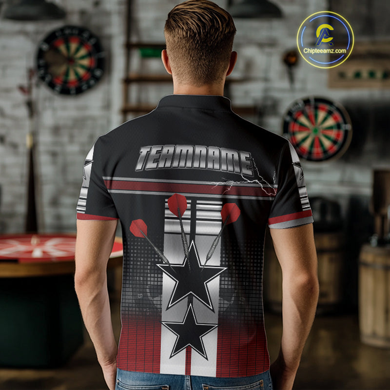 Patriotic Star & Darts Custom Men's Darts Shirt - Black & Red Jersey For Players NYN0451
