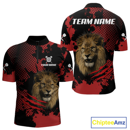 Grunge Lion Dartboard Custom Quarter-Zip Shirt For Men - Darts Team Jersey NYN0707