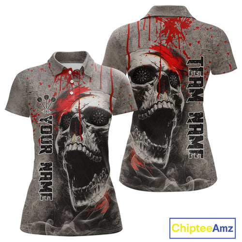 Custom Red Dripping Skull Grunge Polo Dart Shirt For Women Dartboard Outfits Dart Jersey NYN1319