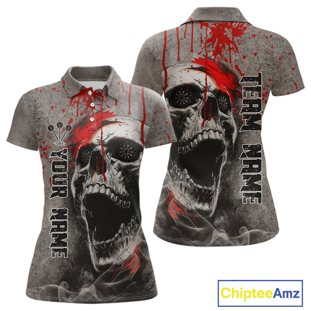 Custom Red Dripping Skull Grunge Polo Dart Shirt For Women Dartboard Outfits Dart Jersey NYN1319