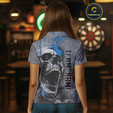 Load image into Gallery viewer, Custom Blue Dripping Skull Grunge Polo Dart Shirt For Women Dartboard Outfits Dart Jersey NYN1320