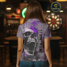Load image into Gallery viewer, Custom Purple Dripping Skull Polo Grunge Dart Shirt For Women Dartboard Outfits Dart Jersey NYN1321