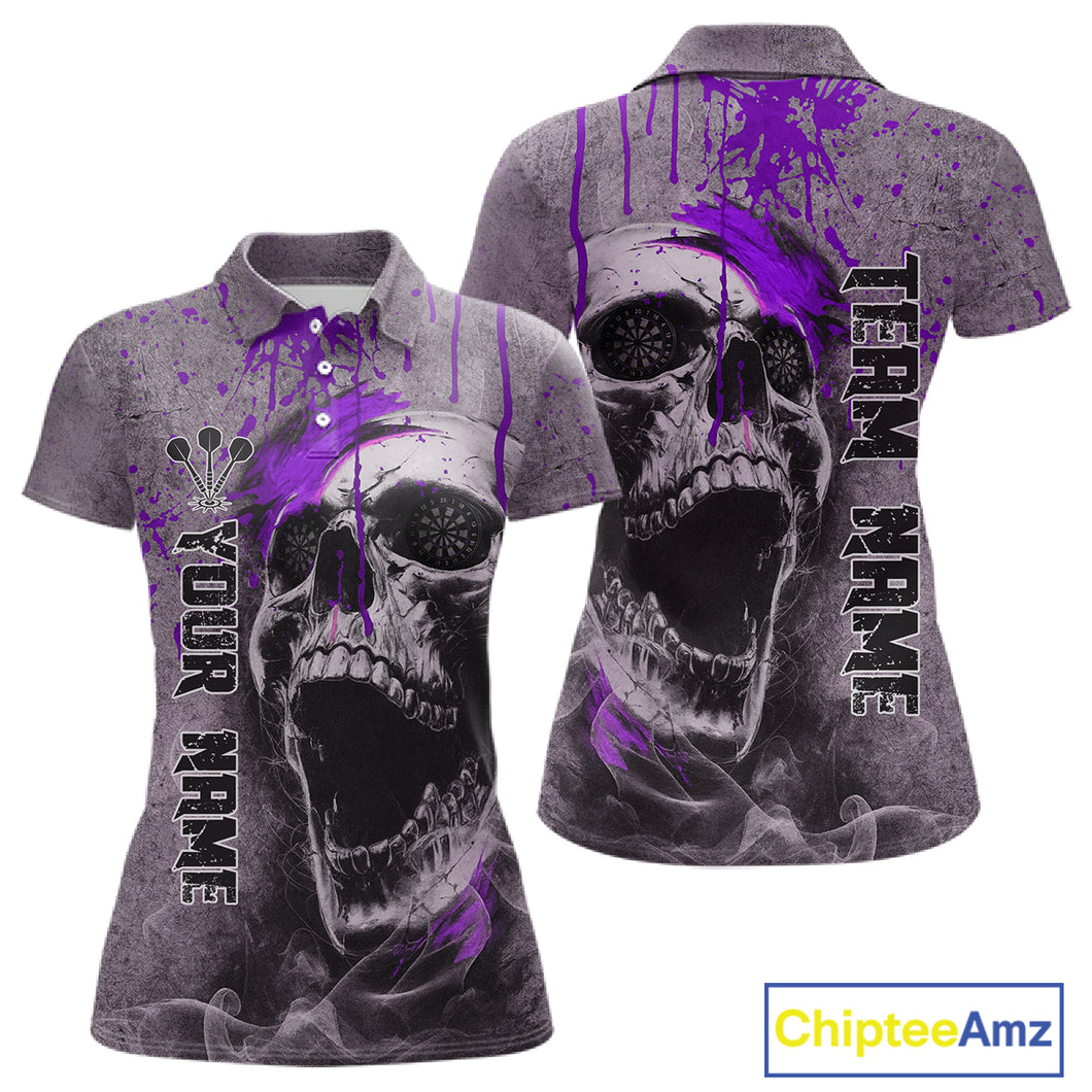 Custom Purple Dripping Skull Polo Grunge Dart Shirt For Women Dartboard Outfits Dart Jersey NYN1321
