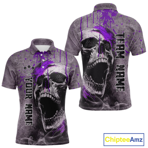 Custom Purple Dripping Skull Polo Grunge Dart Shirt For Men Dartboard Outfits Dart Jersey NYN1321