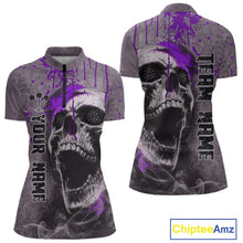 Load image into Gallery viewer, Custom Blue Dripping Skull Grunge 1/4-Zip Dart Shirt For Women Dartboard Outfits Dart Jersey NYN1320