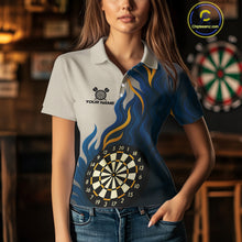 Load image into Gallery viewer, Custom Yellow - Blue Flames Dartboard Polo Dart Shirt For Women Outfits Dart Team Jerseys NYN1322