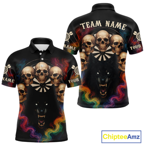 Custom Wolf Skulls Men's Polo Dart Shirt Colorful Smoke Dart Outfits Jerseys For Darters NYN1323