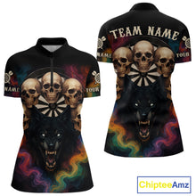 Load image into Gallery viewer, Custom Wolf Skulls Women&#39;s 1/4-Zip Dart Shirt Colorful Smoke Dart Outfits Jerseys For Darters NYN1323