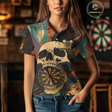Load image into Gallery viewer, Custom Colorful Skull Grunge Polo Dart Jerseys For Women Skull Dartboard Outfits Dart Shirts NYN1325
