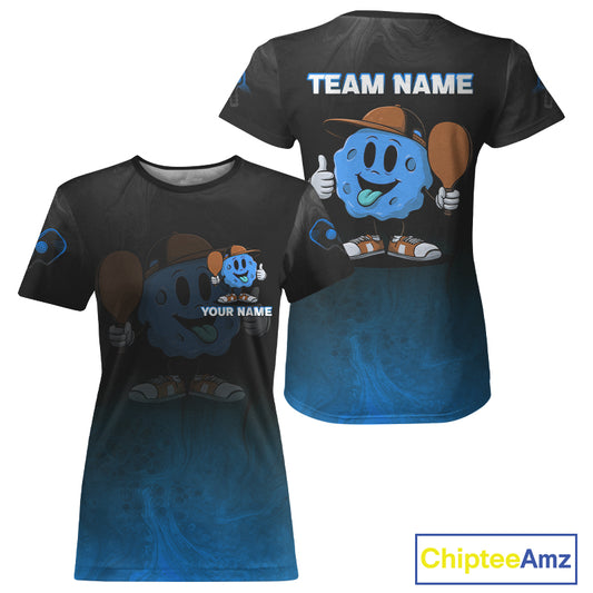 Custom Black And Blue Funny Pickleball Ball T-Shirt For Women Pickleball Team Shirt NYN0957