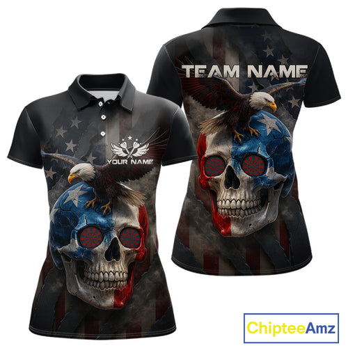 Custom Smoke Skull Eagle Patriotic Dart Shirt For Women US Flag Polo Dart Team Jersey NYN1336