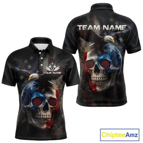 Custom Smoke Skull Eagle Patriotic Dart Shirt For Men US Flag Polo Dart Team Jersey NYN1336