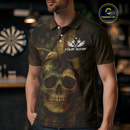 Custom Skull Eagle Grunge Polo Dart Shirt For Men Retro Patriotic Dart Jerseys NYN1337