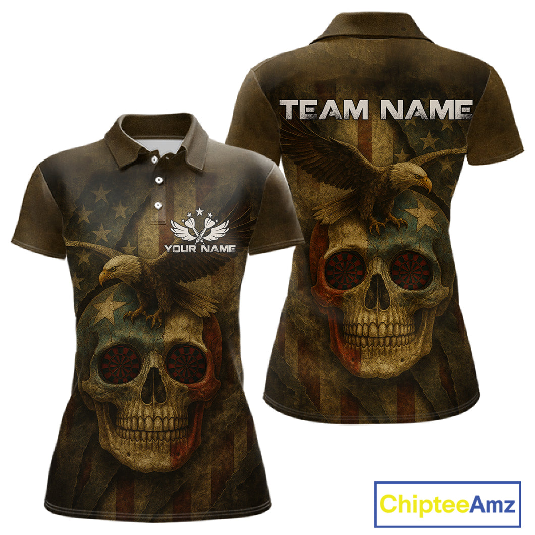 Custom Skull Eagle Grunge Polo Dart Shirt For Women Retro Patriotic Dart Jerseys NYN1337