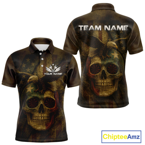 Custom Skull Eagle Grunge Polo Dart Shirt For Men Retro Patriotic Dart Jerseys NYN1337