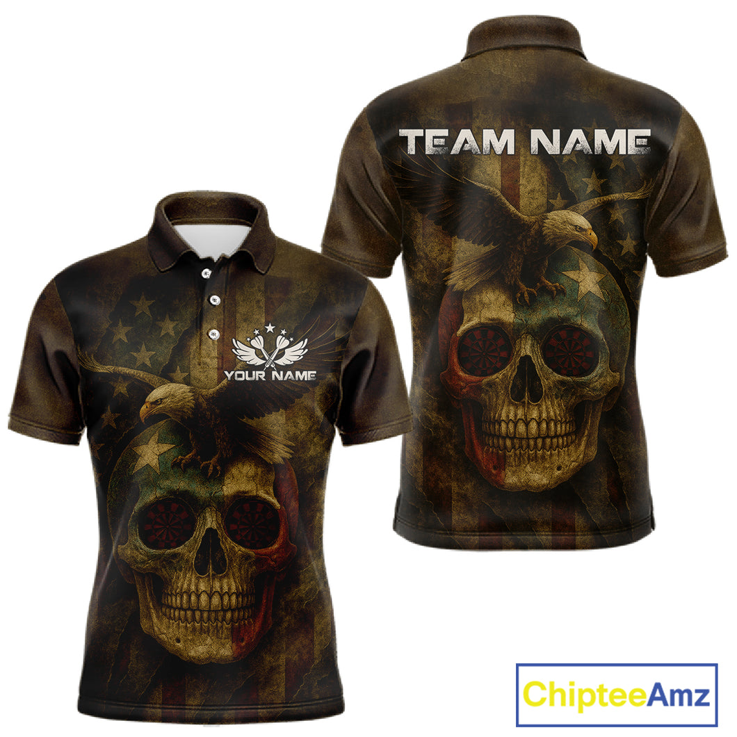 Custom Skull Eagle Grunge Polo Dart Shirt For Men Retro Patriotic Dart Jerseys NYN1337