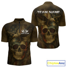 Load image into Gallery viewer, Custom Skull Eagle Grunge 1/4-Zip Dart Shirt For Men Retro Patriotic Dart Jerseys NYN1337