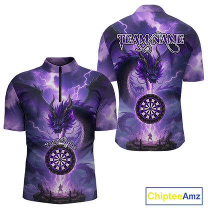 Custom Lightning Purple Dragon Dartboard Darts 1/4-Zip Shirt For Men Darts Team Jersey NYN0967