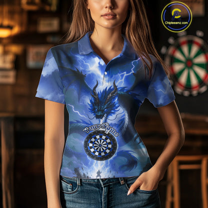 Custom Lightning Blue Dragon Dartboard Darts Polo Shirt For Women Darts Team Jersey NYN0968