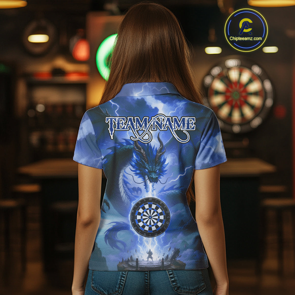Custom Lightning Blue Dragon Dartboard Darts Polo Shirt For Women Darts Team Jersey NYN0968